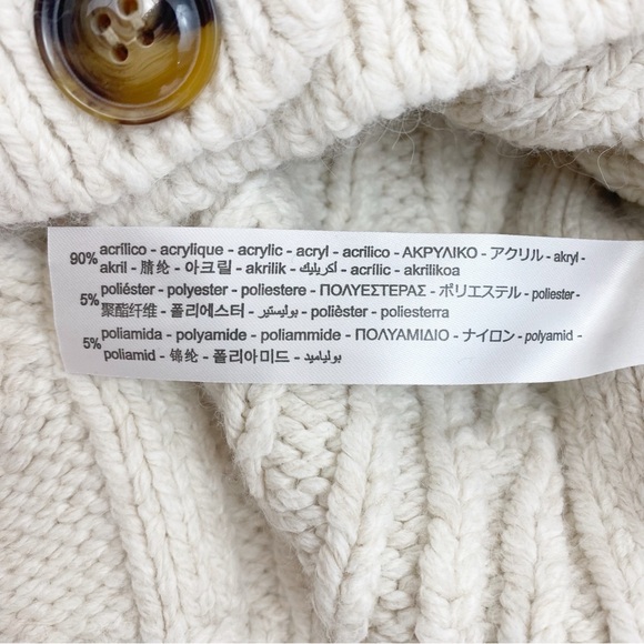 Zara Cable Knit Soft Chunky Cropped Button Front V Neck Cardigan Sweater Ivory - Picture 14 of 14